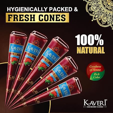 Kaveri Natural Henna Mehandi Cone for Hands & Hair Herbal Rajasthani Henna Paste in Natural Dark Brown Color With Nilgiri Oil for Bridal Dulhan Wedding Occasion Instant Mehendi Cone - Image 6
