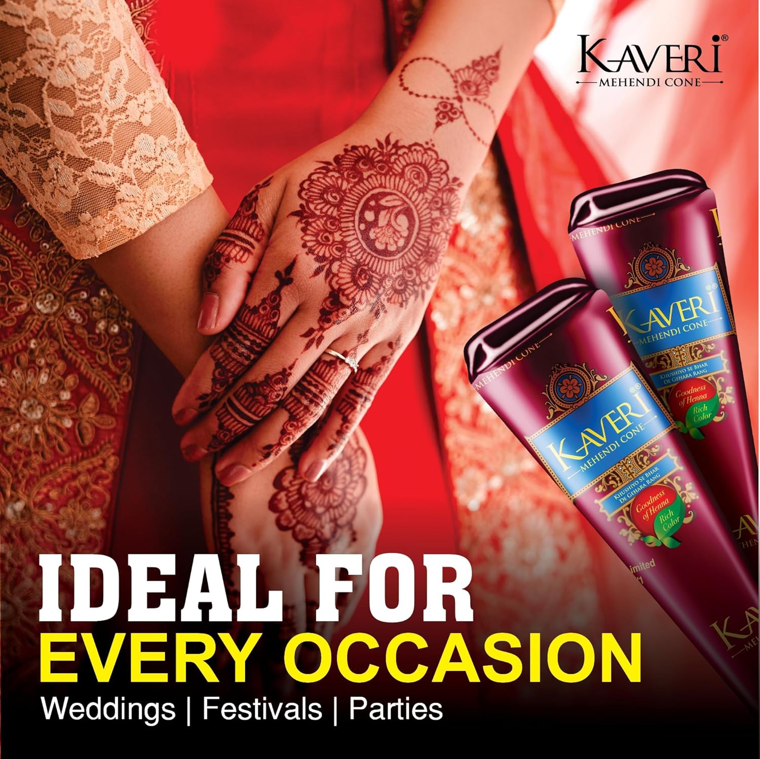 Kaveri Natural Henna Mehandi Cone for Hands & Hair Herbal Rajasthani Henna Paste in Natural Dark Brown Color With Nilgiri Oil for Bridal Dulhan Wedding Occasion Instant Mehendi Cone - Image 2