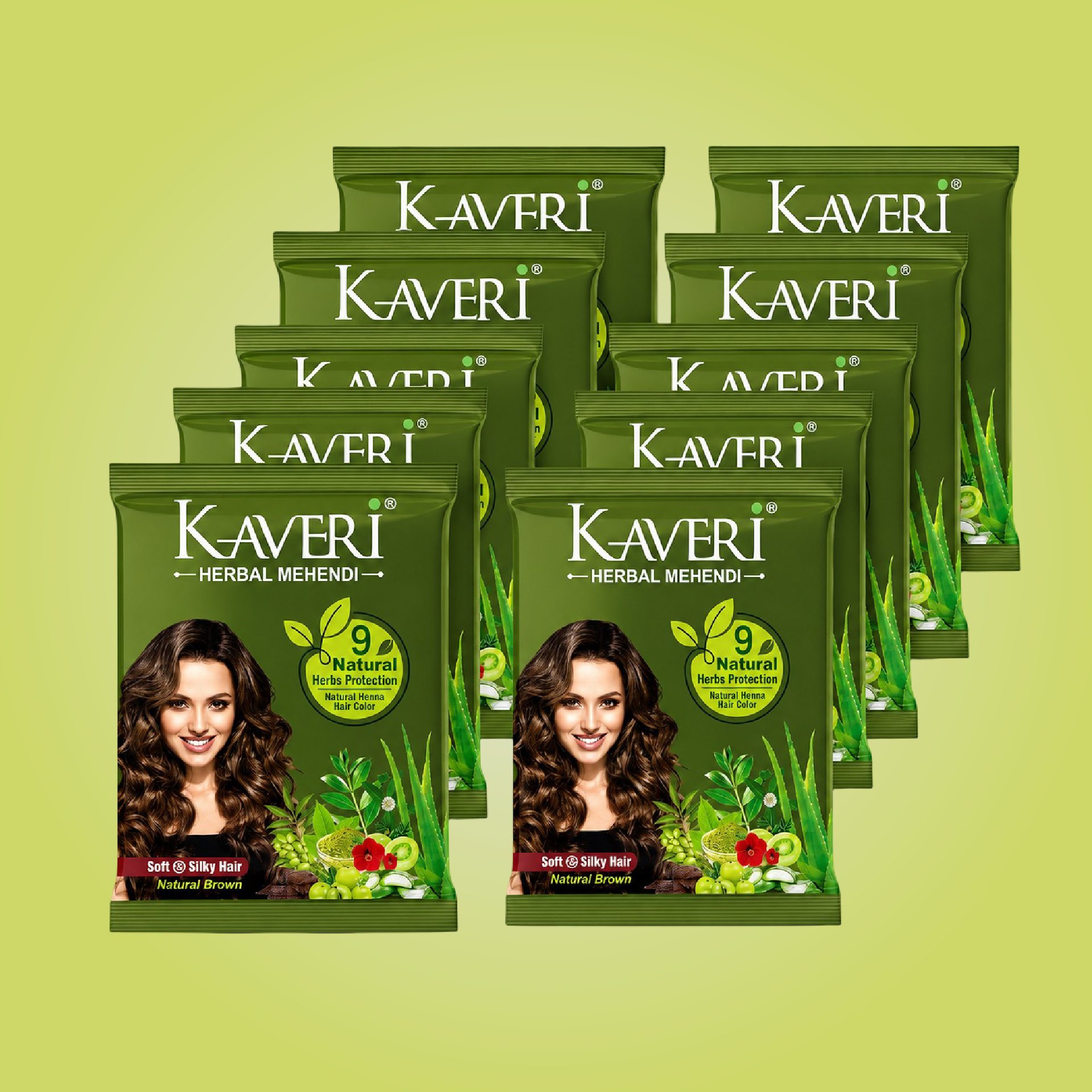 Kaveri 9 Herbs Natural Brown Hair Color Powder – Pack of 10 x 15g