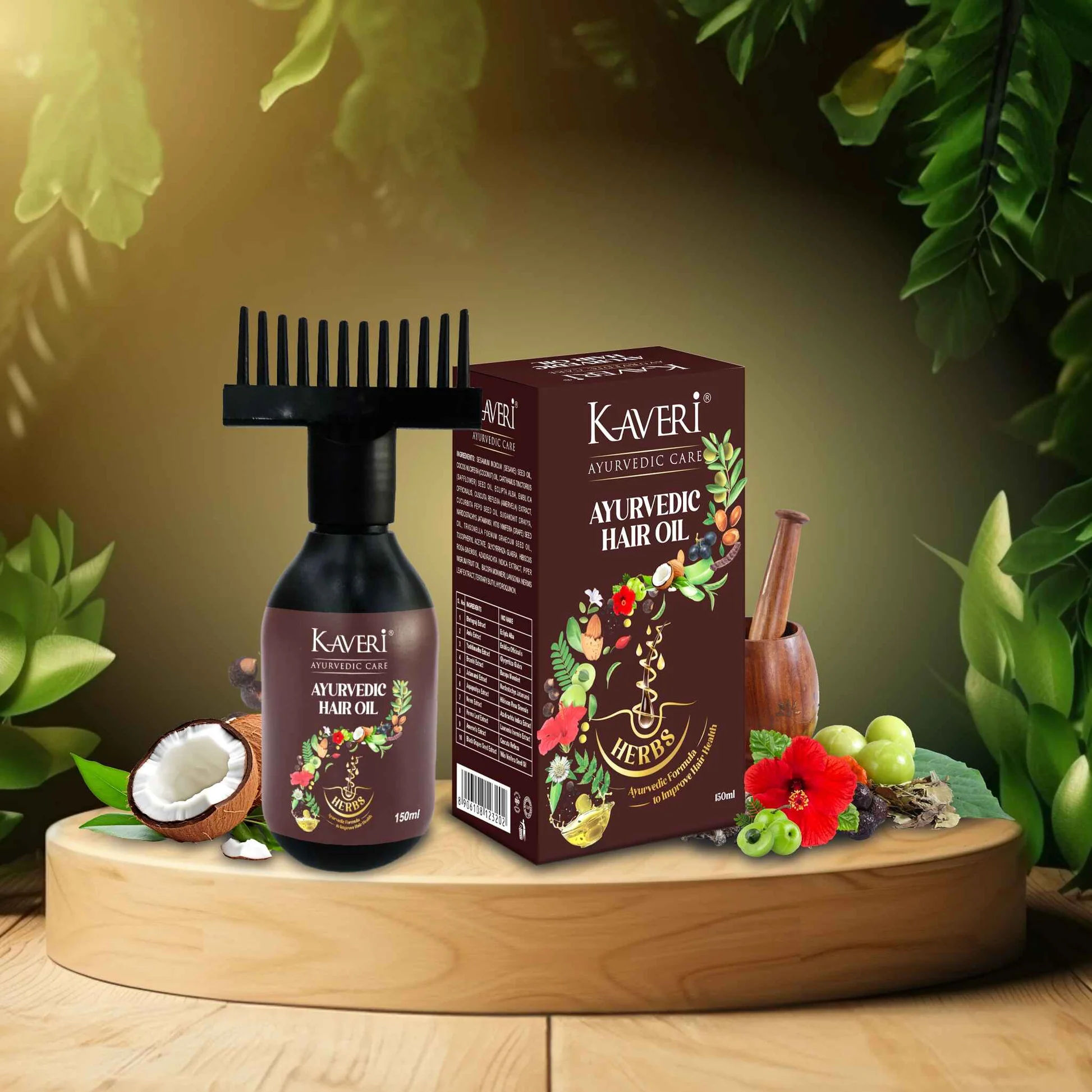 Kaveri Ayurvedic Hair Oil For Hair Growth Hair Fall Control And Hair Growth With Bringharaj Comb Applicator Bottle For Men & Women