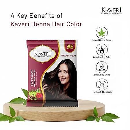 Kaveri Henna-Based Hair Color Natural Brown for Men & Women | No Ammonia, Enriched with Vital Herbs | Long-Lasting Hair Dye | 15g - Image 5