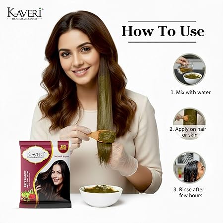 Kaveri Henna-Based Hair Color Natural Brown for Men & Women | No Ammonia, Enriched with Vital Herbs | Long-Lasting Hair Dye | 15g - Image 3