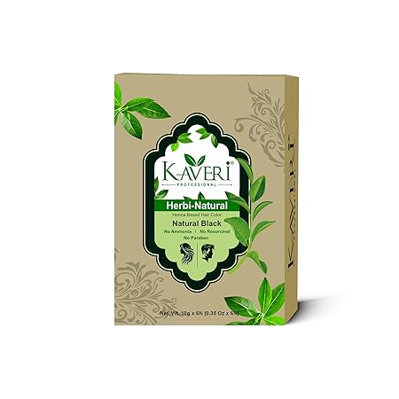 Kaveri Professional Herbi Natuiral Natural Black Henna Hair Color - Hair Color Mehndi For Men Women - No Ammonia Enriched With Vital Herbs 10Gm (1 Box - 6 Packs)
