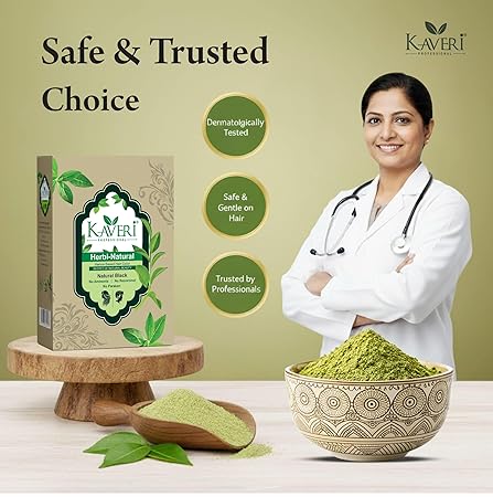 Kaveri Professional Herbi Natuiral Natural Black Henna Hair Color - Hair Color Mehndi For Men Women - No Ammonia Enriched With Vital Herbs 10Gm (1 Box - 6 Packs) - Image 5