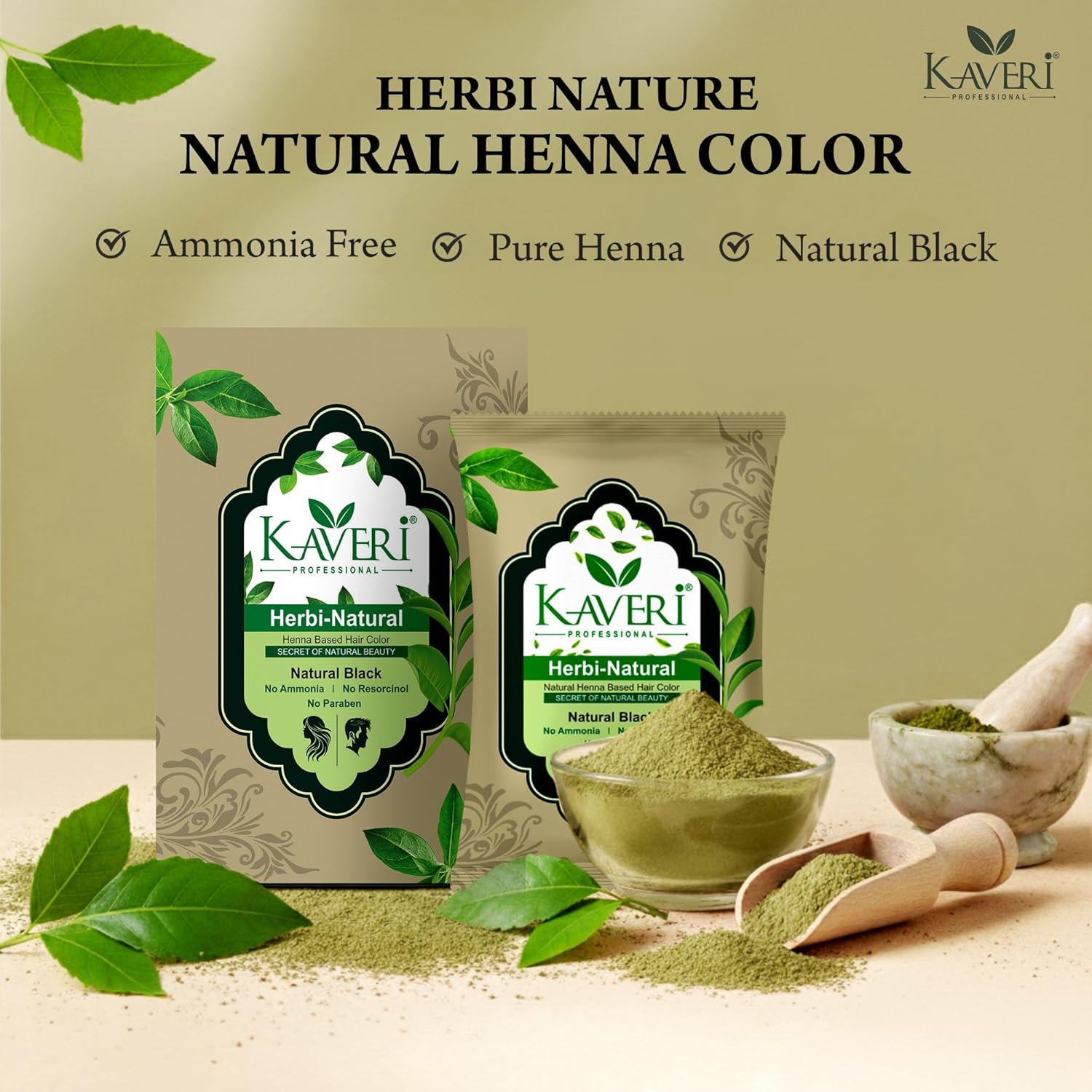 Kaveri Professional Herbi Natuiral Natural Black Henna Hair Color - Hair Color Mehndi For Men Women - No Ammonia Enriched With Vital Herbs 10Gm (1 Box - 6 Packs) - Image 3