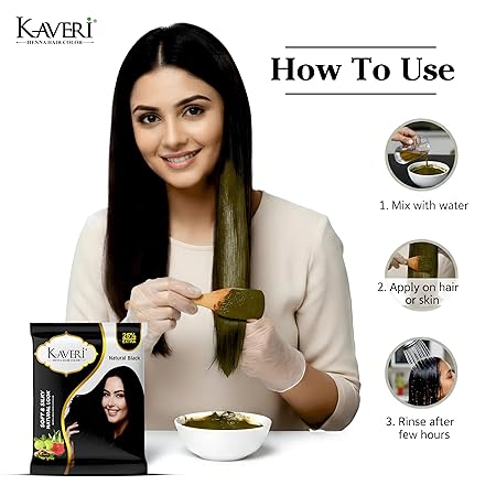 KAVERi Natural Black Henna Hair Color |Hair Color Dye For Men Women|No Ammonia Enriched With Vital Herbs 10Gm - Image 5