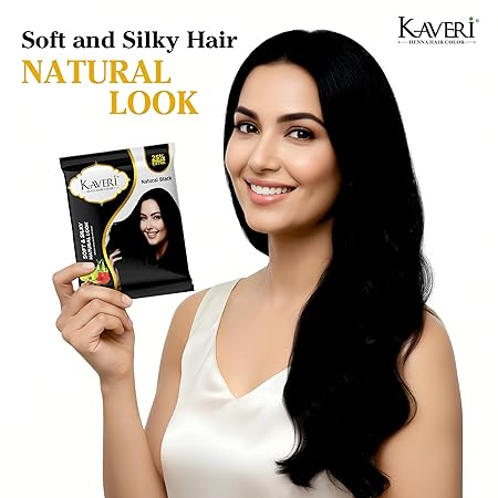 KAVERi Natural Black Henna Hair Color |Hair Color Dye For Men Women|No Ammonia Enriched With Vital Herbs 10Gm - Image 3