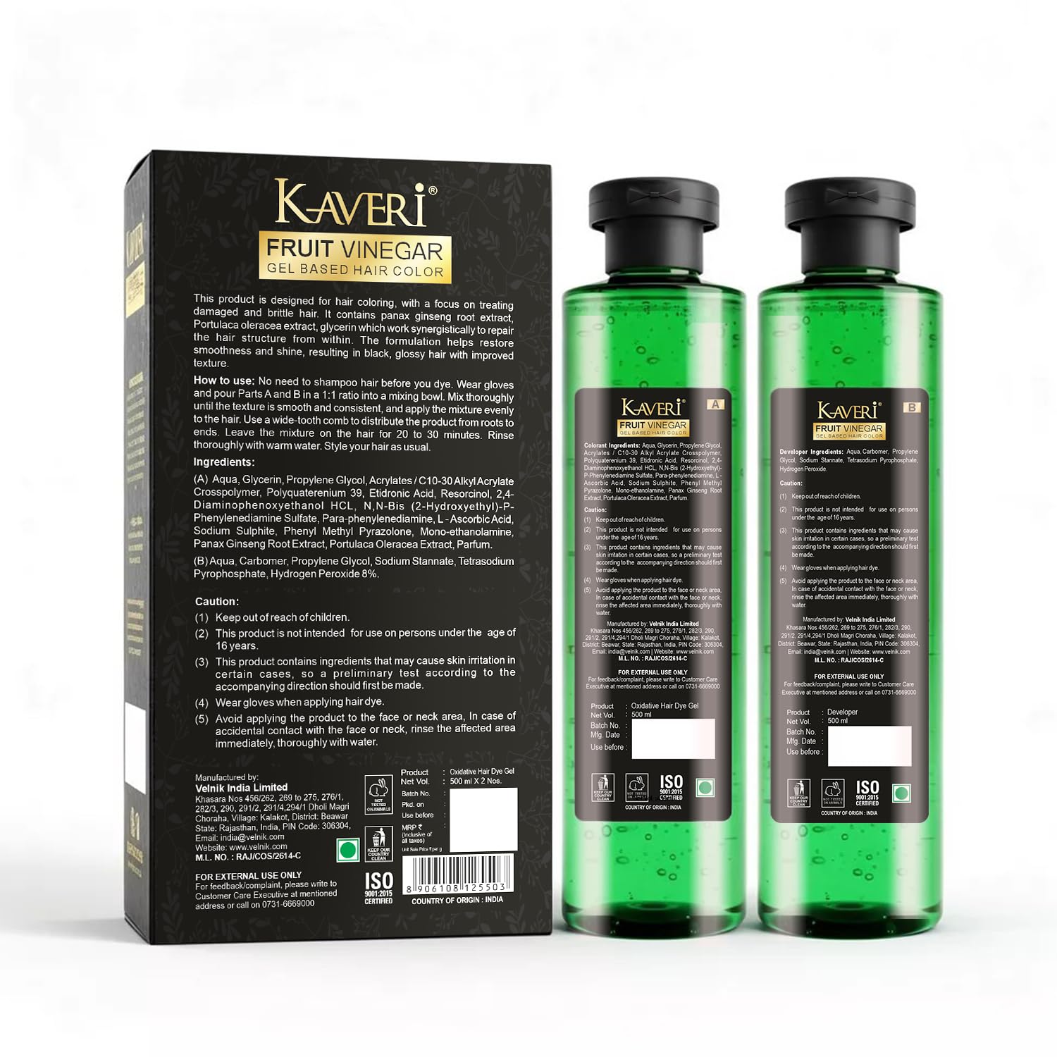 Kaveri Fruit Vinegar Gel Hair Color for Grey Coverage – Ammonia Free | 450ml x 2 - Image 2