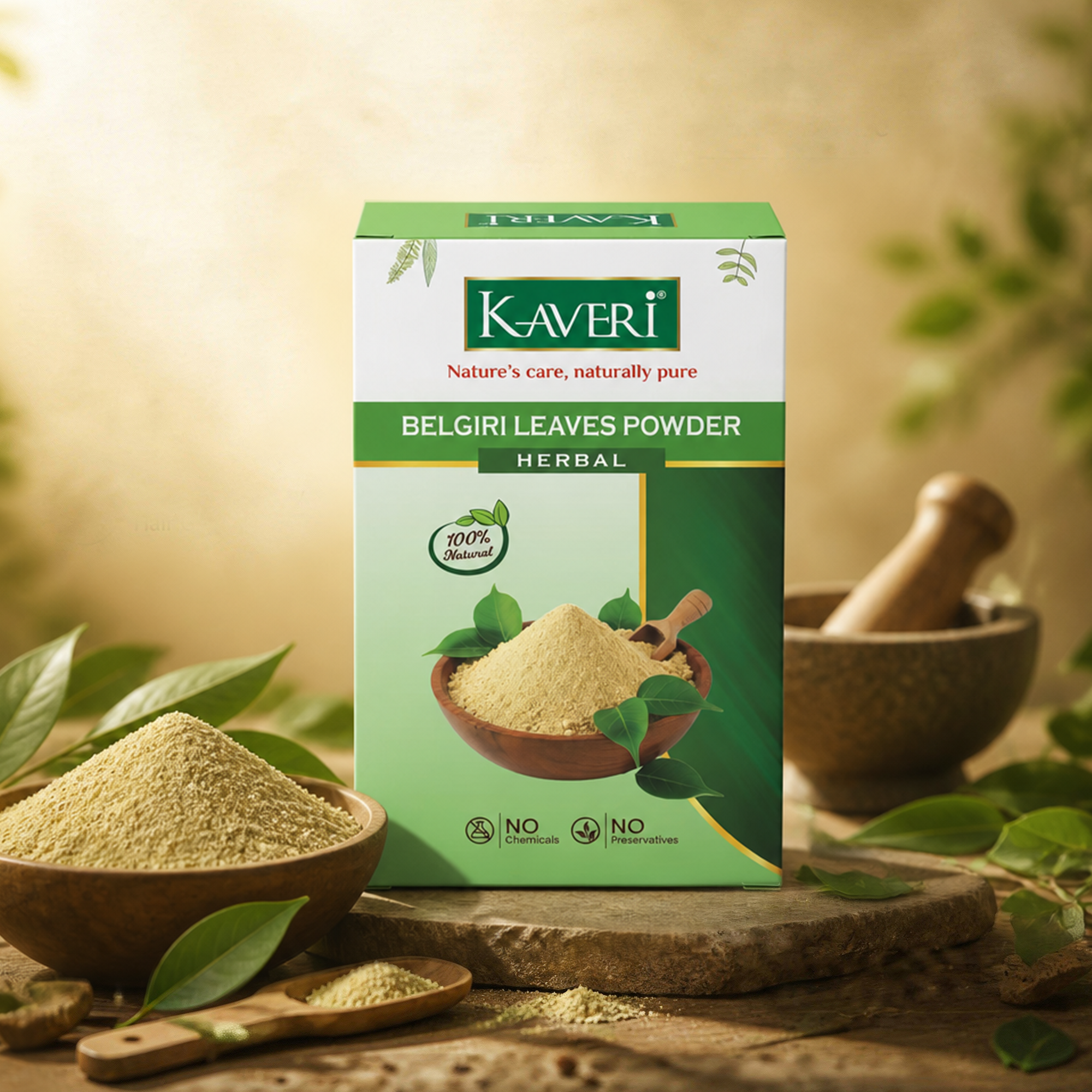 Kaveri Belgiri Leaves Powder | Natural Bael Leaf Powder for Skin & Hair Care | Herbal Face Pack | Scalp Care & Hair Mask| Chemicals & Preservatives Free 200g - Image 3