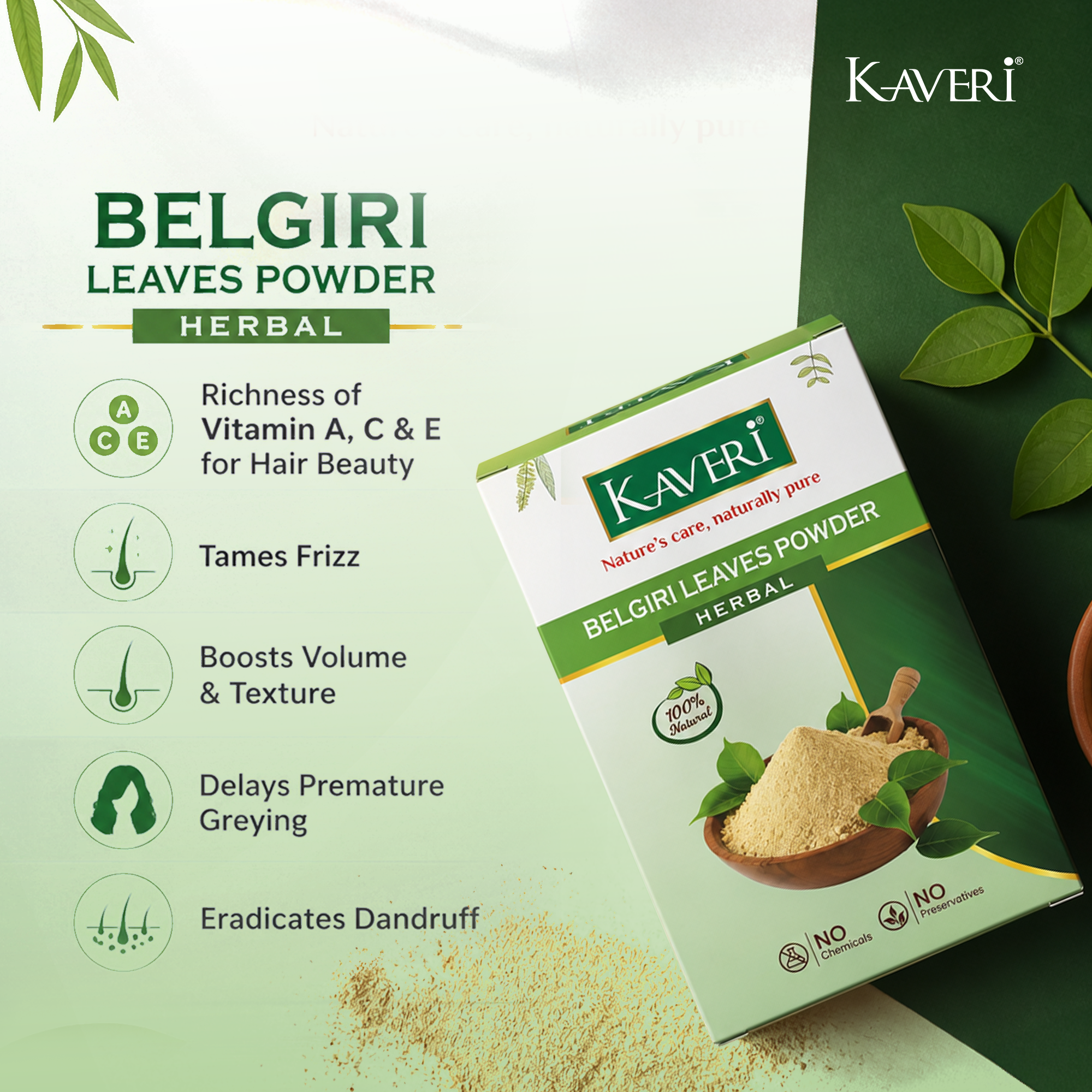 Kaveri Belgiri Leaves Powder | Natural Bael Leaf Powder for Skin & Hair Care | Herbal Face Pack | Scalp Care & Hair Mask| Chemicals & Preservatives Free 200g - Image 6