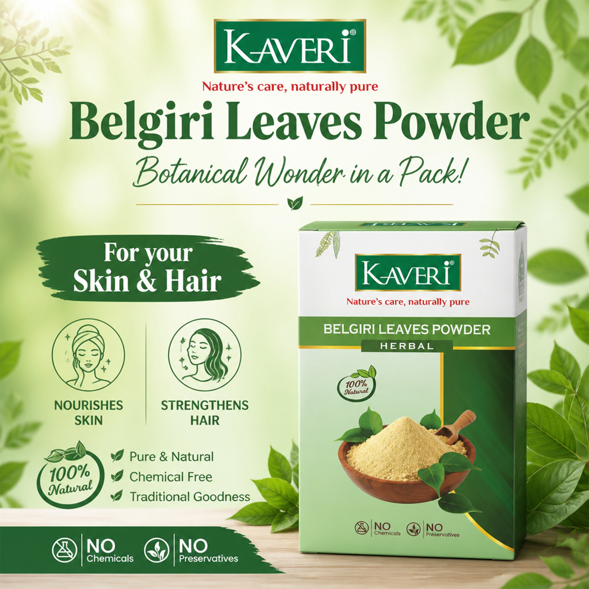 Kaveri Belgiri Leaves Powder | Natural Bael Leaf Powder for Skin & Hair Care | Herbal Face Pack | Scalp Care & Hair Mask| Chemicals & Preservatives Free 200g - Image 5