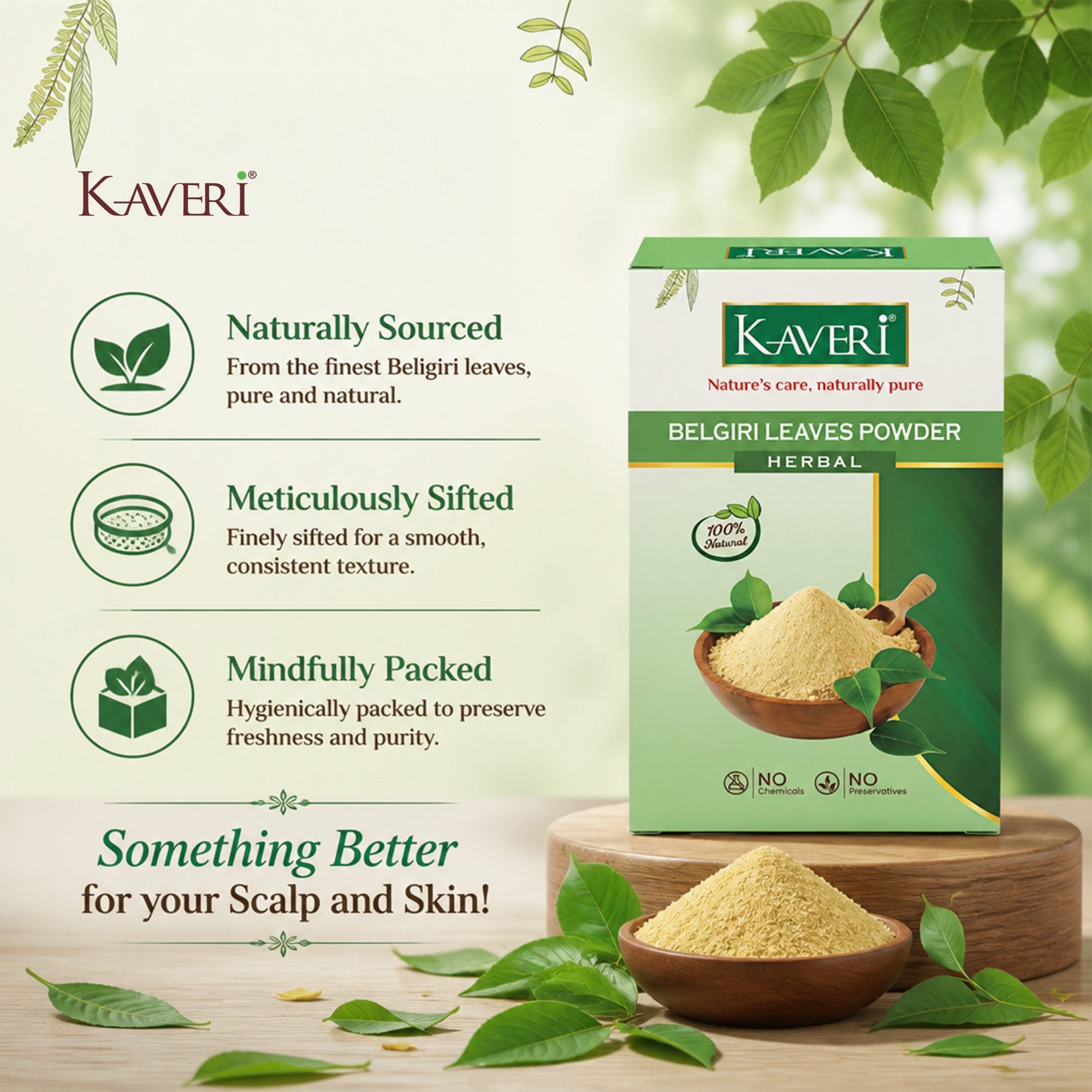 Kaveri Belgiri Leaves Powder | Natural Bael Leaf Powder for Skin & Hair Care | Herbal Face Pack | Scalp Care & Hair Mask| Chemicals & Preservatives Free 200g - Image 4