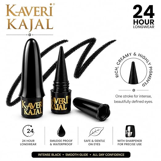 Kaveri Black Kajal | Smudge-Proof Long-Lasting Eye Kohl | Herbal Formula for Sensitive Eyes | Vegan Chemical-Free | (Pack of 2) 4g - Image 2