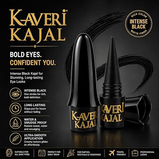 Kaveri Black Kajal | Smudge-Proof Long-Lasting Eye Kohl | Herbal Formula for Sensitive Eyes | Vegan Chemical-Free | (Pack of 2) 4g - Image 3
