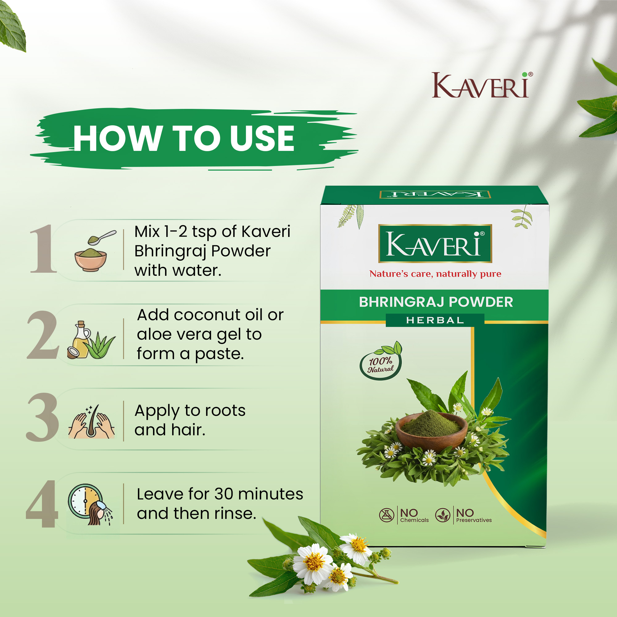 Kaveri Bhringraj Powder for Hair Growth & Scalp Care | Natural Herbal Powder | Helps Reduce Hair Fall & Dandruff | Chemical & Preservative Free | Ayurvedic Hair Care Powder 200g - Image 3