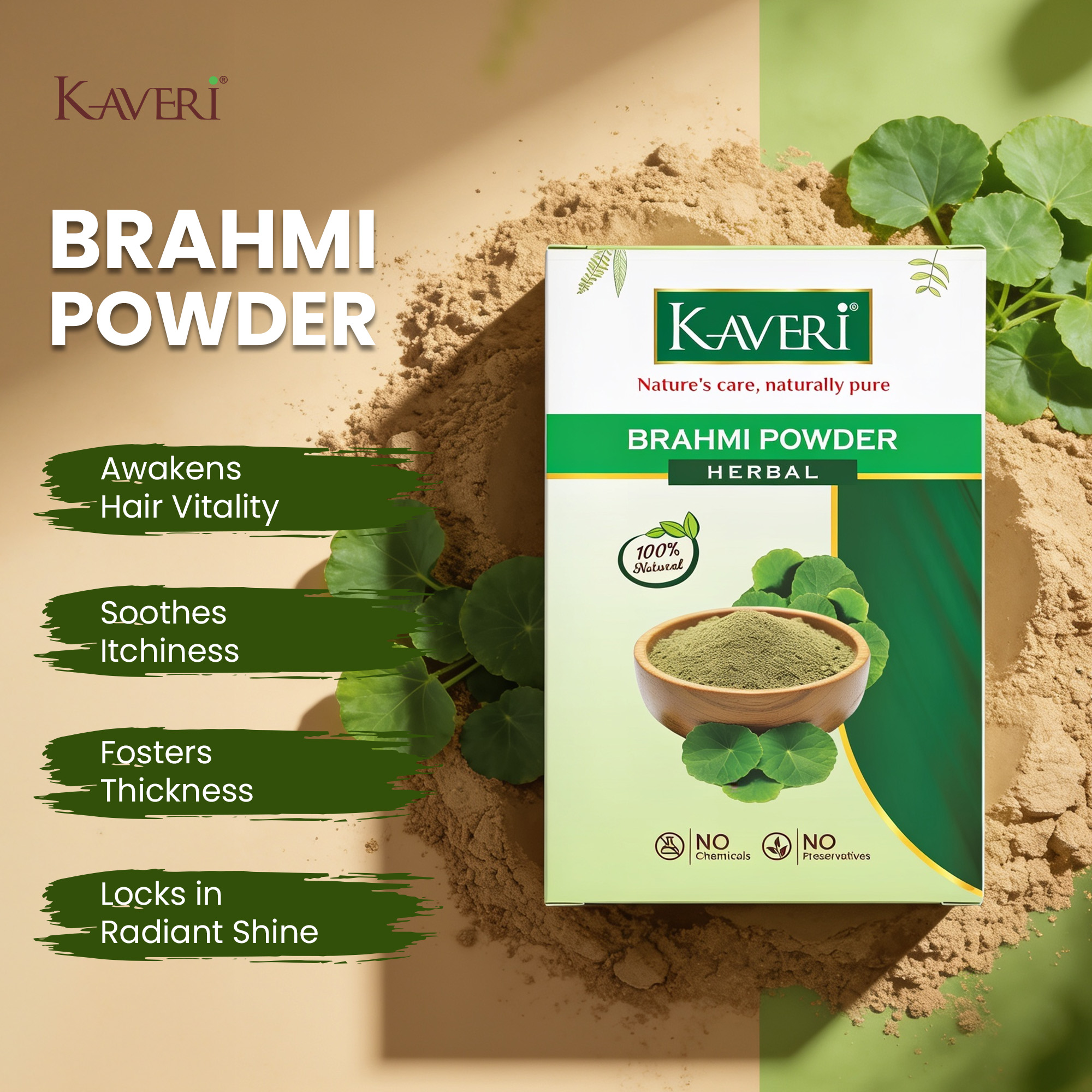Kaveri Brahmi Powder for Hair & Skin Care | Natural Brahmi Powder | Herbal Hair Mask & Face Pack | Supports Healthy Hair Growth & Scalp Care |Chemicals & Preservatives Free | 200gm - Image 3
