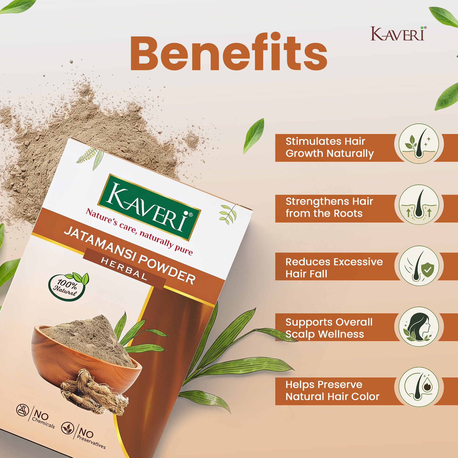 Kaveri Jatamansi Powder for Hair & Skin Care – Natural Herbal Jatamansi Root Powder | Hair Growth & Scalp Care | DIY Face Pack | Chemicals & Preservatives free 200gm - Image 6