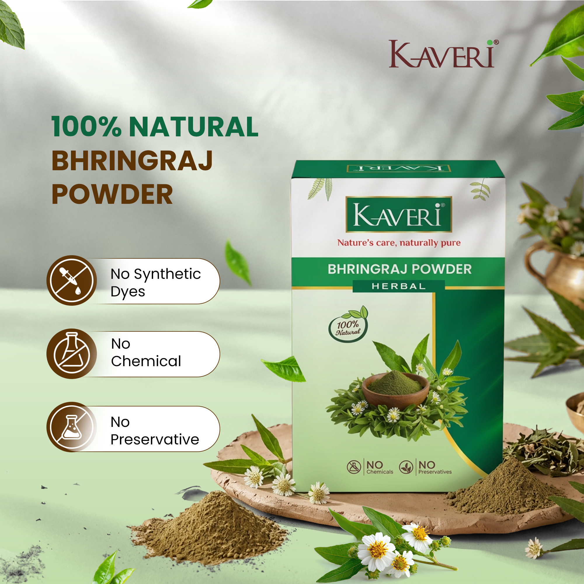 Kaveri Bhringraj Powder for Hair Growth & Scalp Care | Natural Herbal Powder | Helps Reduce Hair Fall & Dandruff | Chemical & Preservative Free | Ayurvedic Hair Care Powder 200g - Image 4