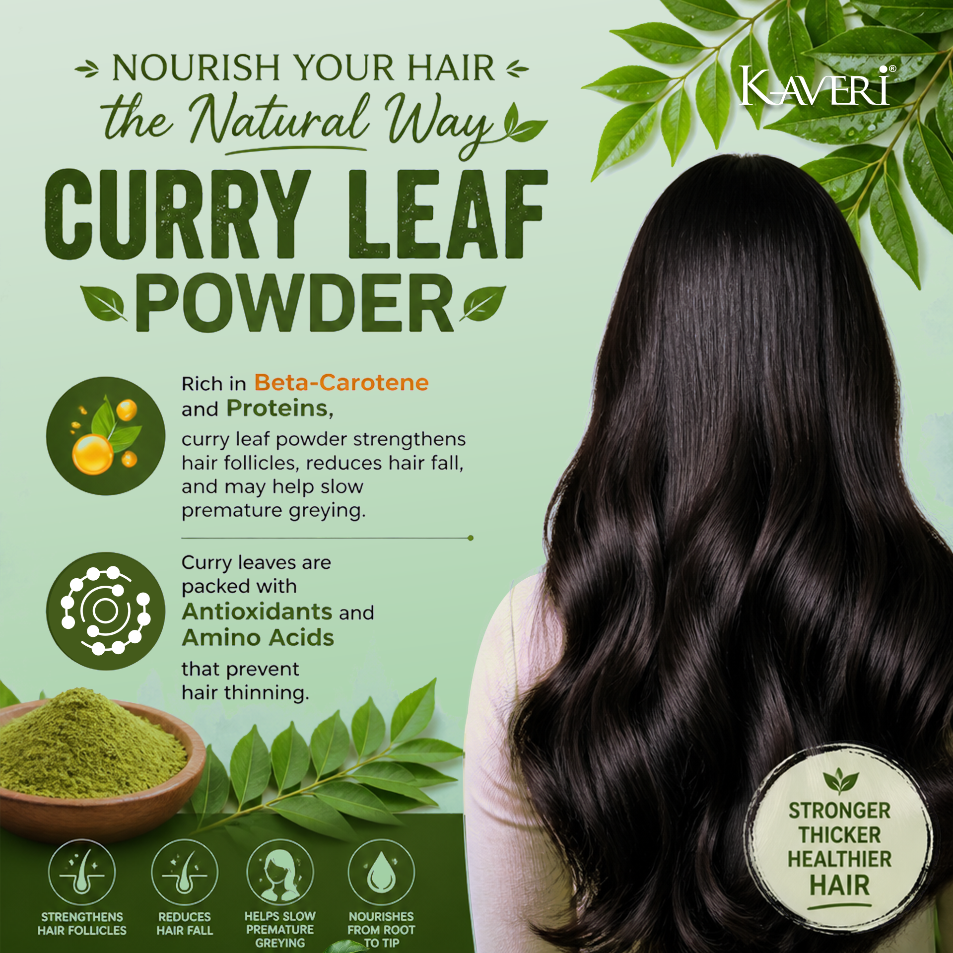 Kaveri Curry Leaves Powder for Hair Care – 100% Natural Curry Patta Powder | Herbal Hair Mask & Scalp Care |Chemicals & Preservatives Free 200gm - Image 5