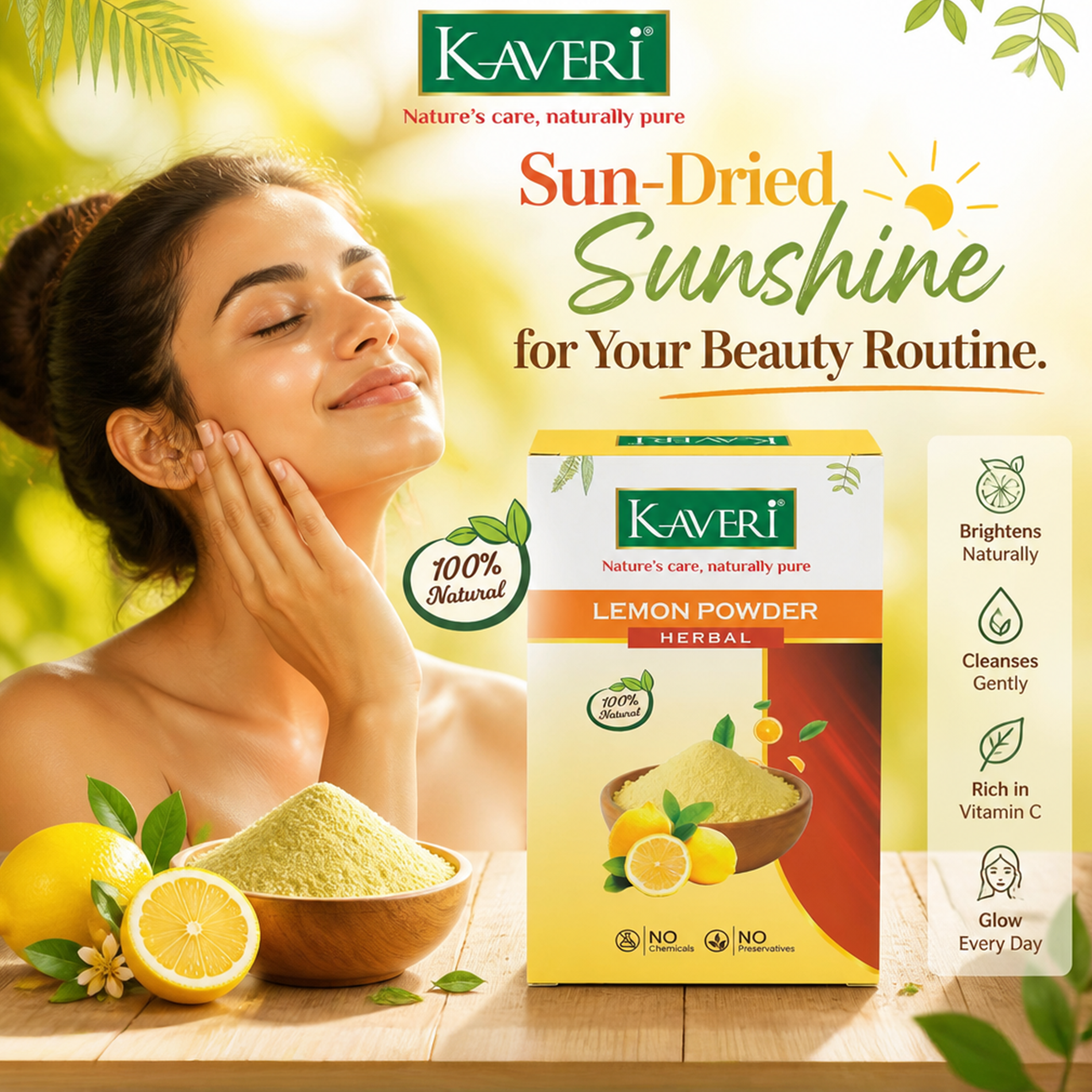 Kaveri Lemon Powder for Hair & Skin Care | Natural Lemon Peel Powder | Herbal Face Pack & Hair Mask | Supports Oil Control & Glowing Skin | Chemicals & Preservatives Free 200g - Image 4