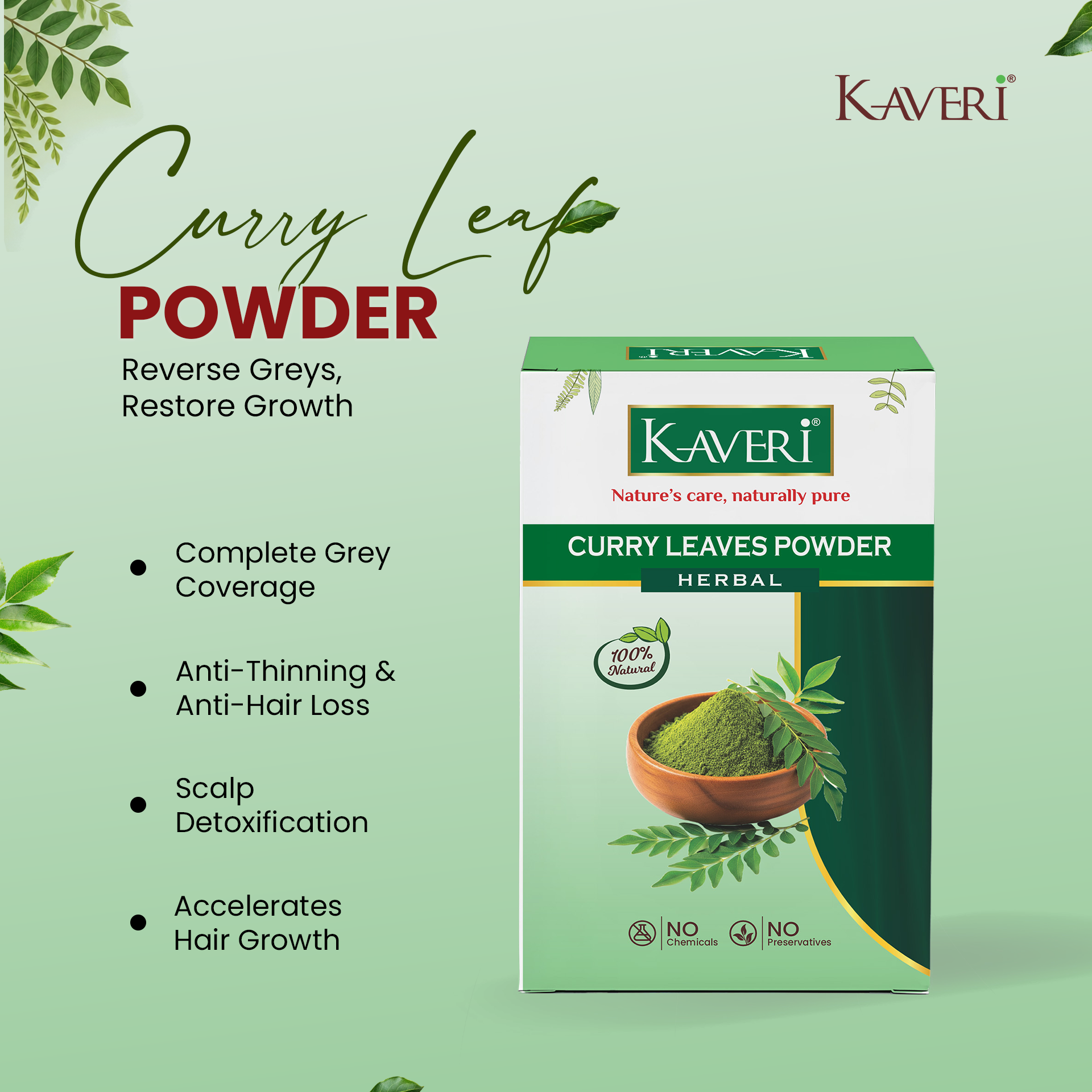 Kaveri Curry Leaves Powder for Hair Care – 100% Natural Curry Patta Powder | Herbal Hair Mask & Scalp Care |Chemicals & Preservatives Free 200gm - Image 7