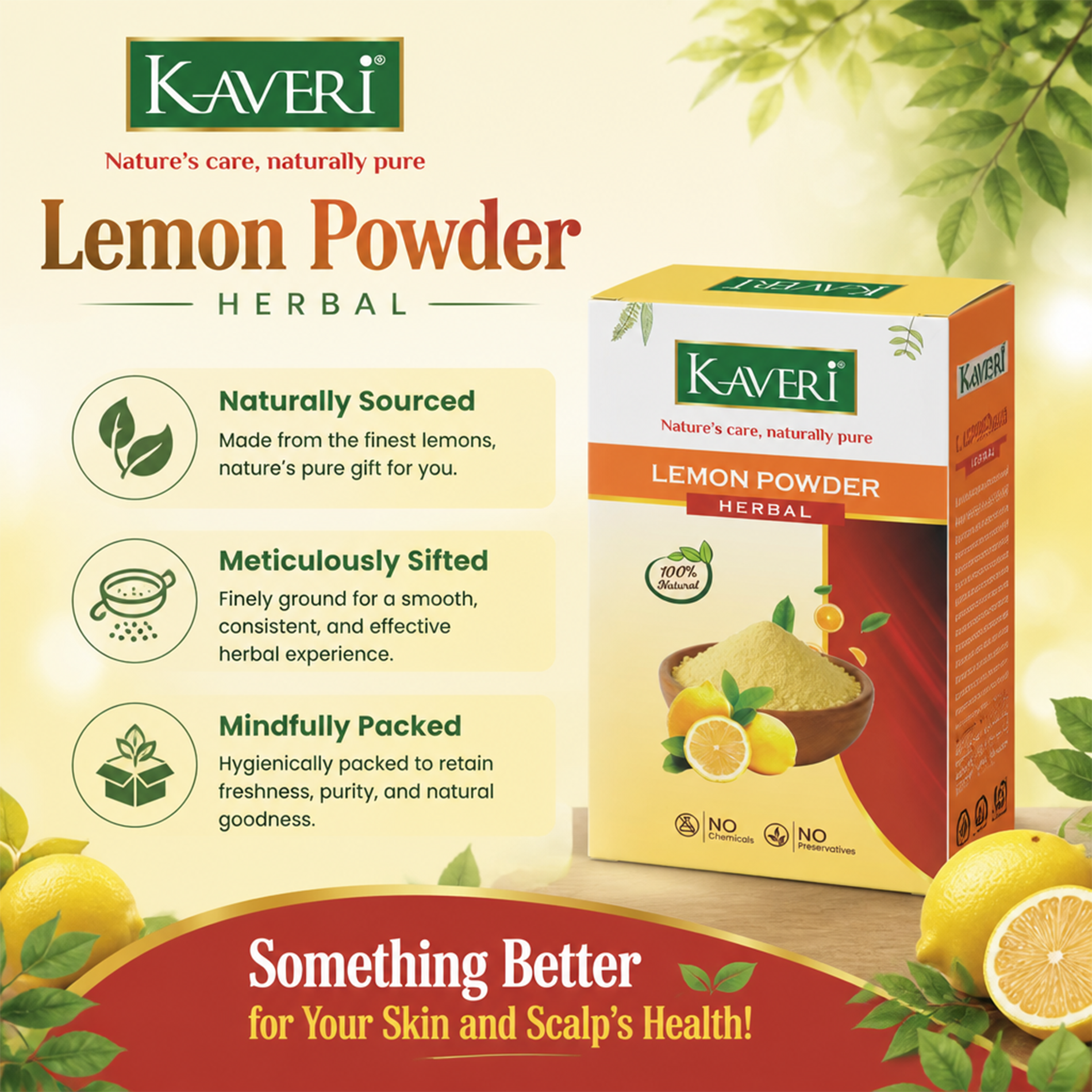 Kaveri Lemon Powder for Hair & Skin Care | Natural Lemon Peel Powder | Herbal Face Pack & Hair Mask | Supports Oil Control & Glowing Skin | Chemicals & Preservatives Free 200g - Image 7