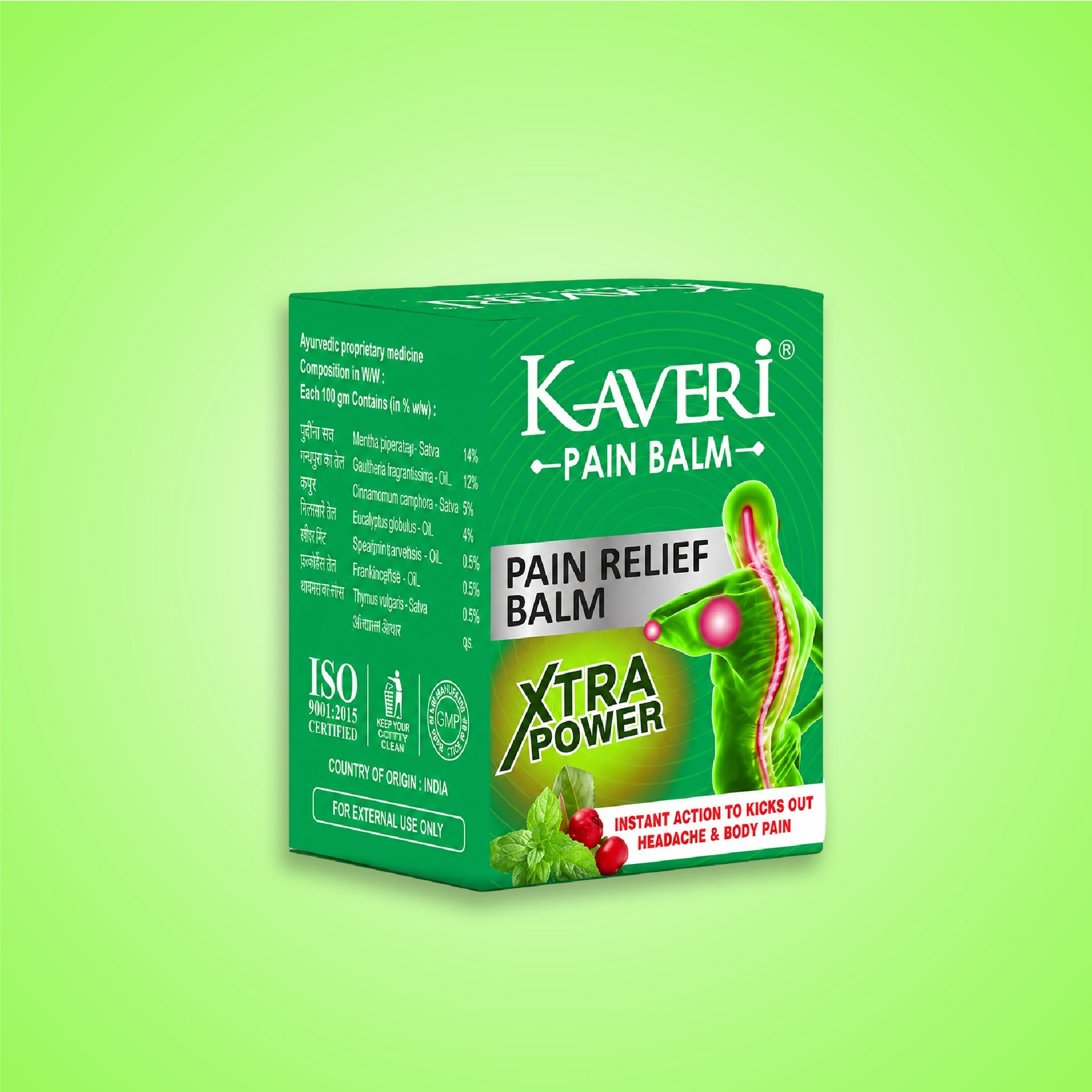 Green Ayurvedic Pain Balm Xtra Power for Fast Relief from Headache, Joint, Muscle & Back Pain | Fast-Acting Herbal Balm | 8g | Pack of 10