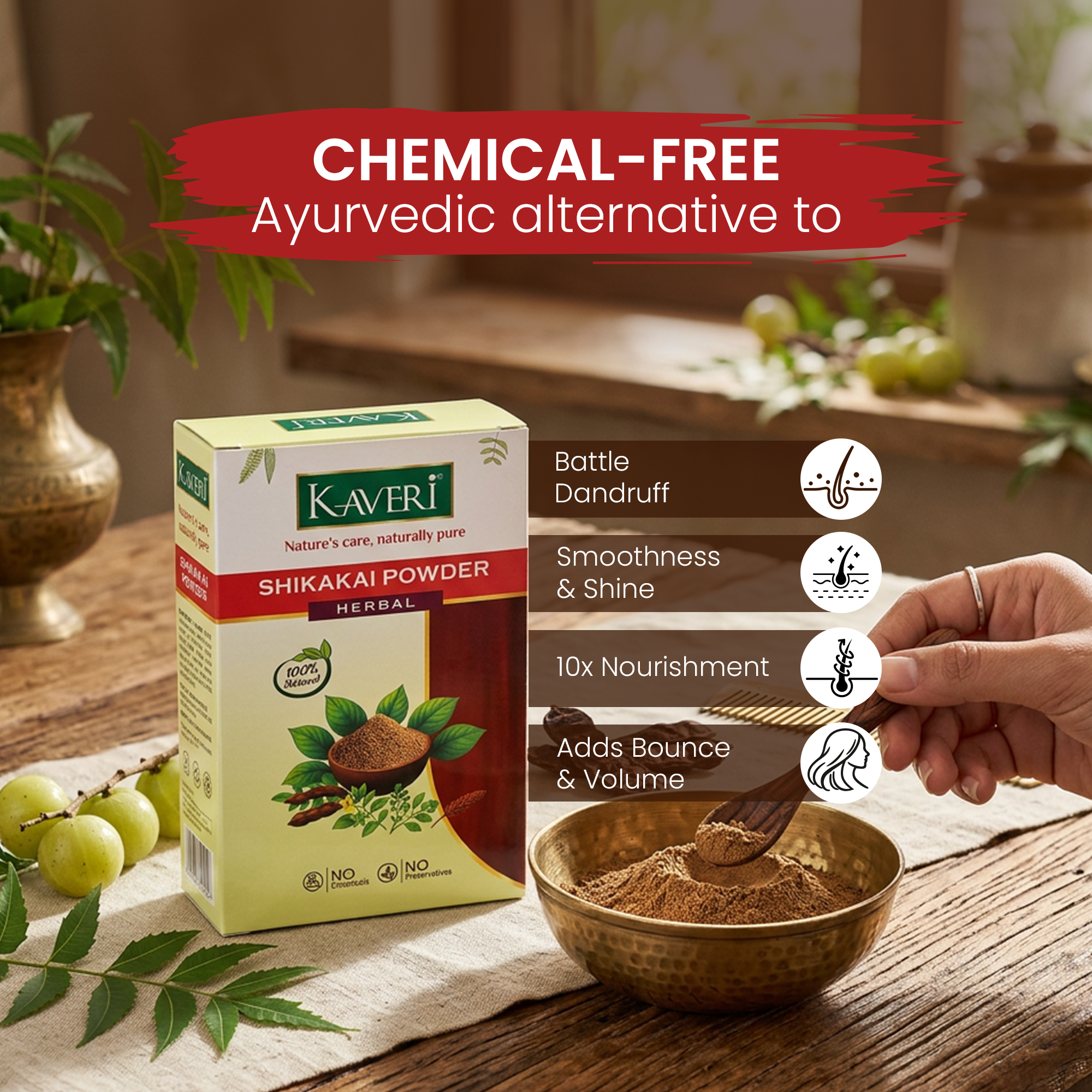 Kaveri Shikakai Powder for Hair Care | Natural Herbal Hair Cleanser | Ayurvedic Hair Mask & Scalp Care Powder | Chemicals & Preservatives Free 200gm - Image 3