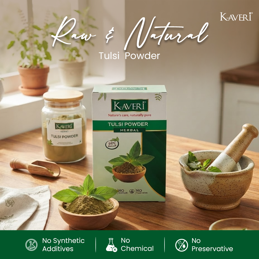 Kaveri Tulsi Powder for Skin & Hair Care | Natural Holy Basil Powder | Herbal Face Pack & Hair Mask | Helps Control Dandruff & Refresh Skin | Chemicals & Preservatives Free 200g - Image 3