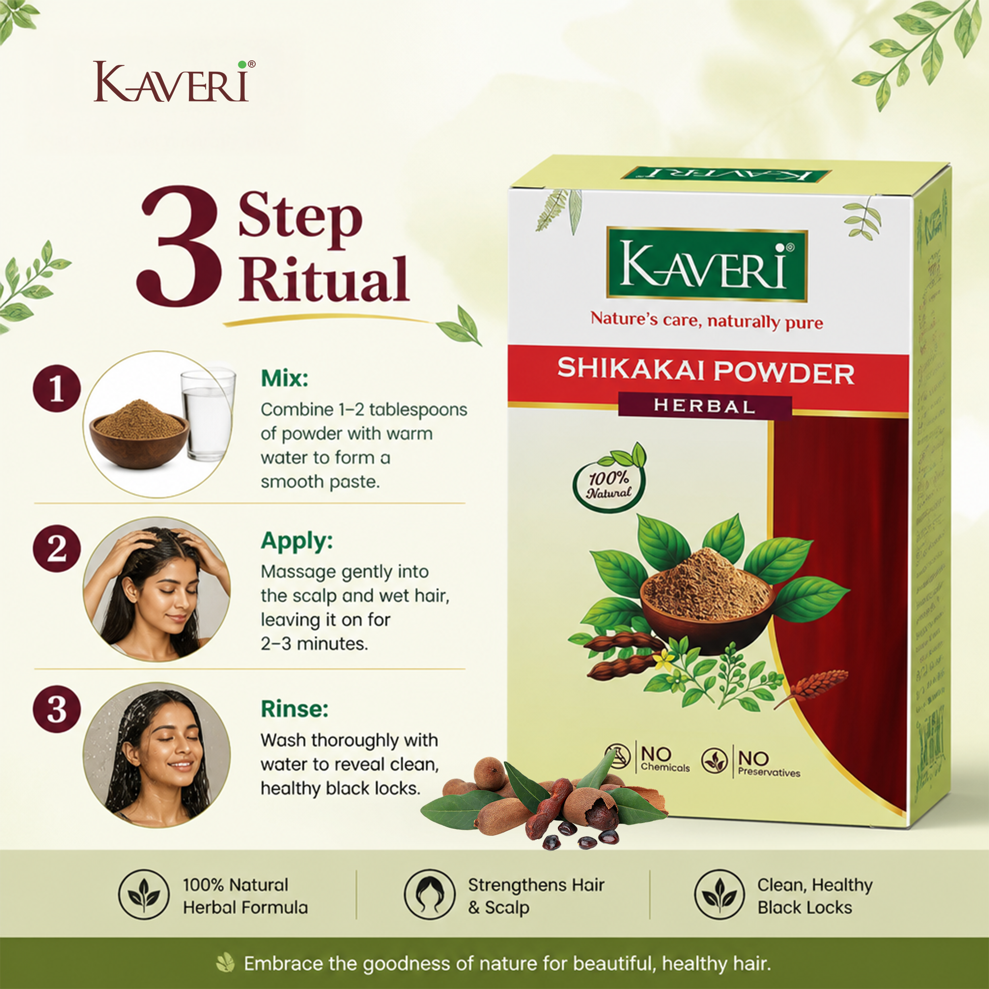 Kaveri Shikakai Powder for Hair Care | Natural Herbal Hair Cleanser | Ayurvedic Hair Mask & Scalp Care Powder | Chemicals & Preservatives Free 200gm - Image 4