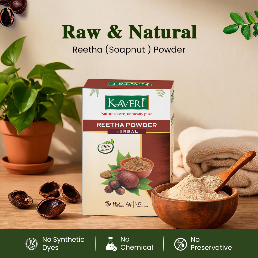 Kaveri Organic Reetha Powder (Sapindus mukorossi) for Hair & Scalp Care, Gently Cleanses, Supports Healthy Hair, Natural & Chemical-Free – 200g - Image 3